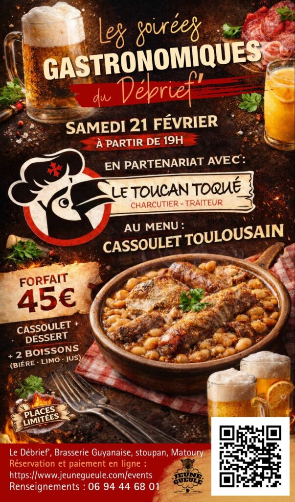 affiche soiree cassoulet le 21 février au Débrief